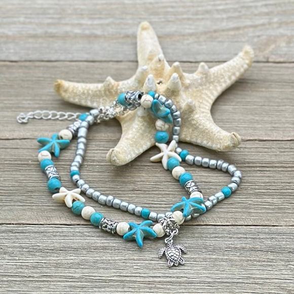 Beach Boho Turtle Anklet| Beaded Adjustable Anklet| Summer Vacation Jewelry - Picture 5 of 5